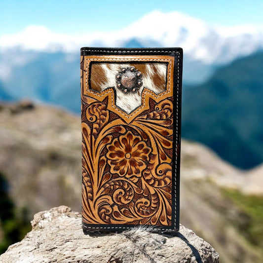 Tooled leather & cowhide men’s wallet