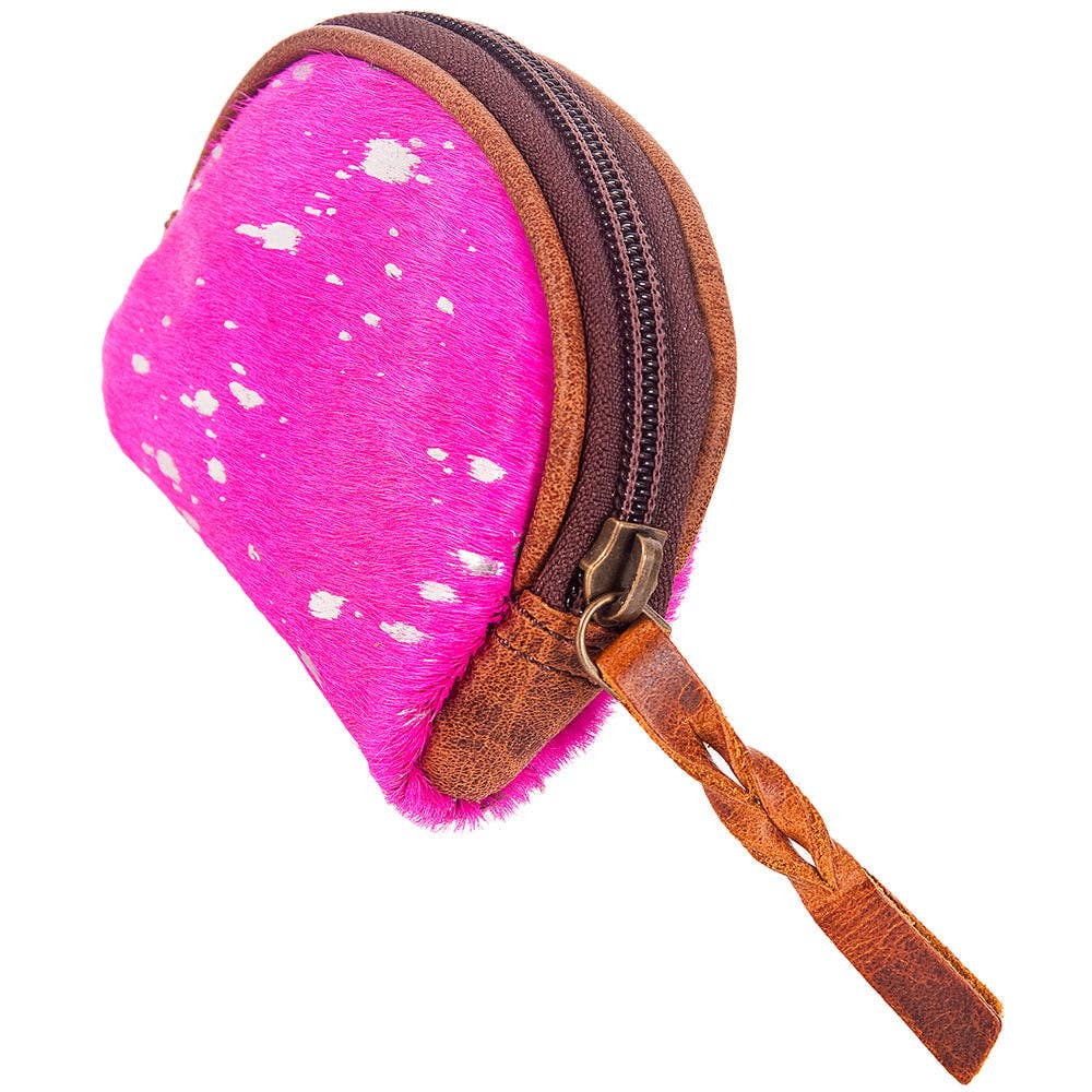 LC-ADBG472 Hair-On Cowhide Leather Coin Purse Western Mini Zip Wallet