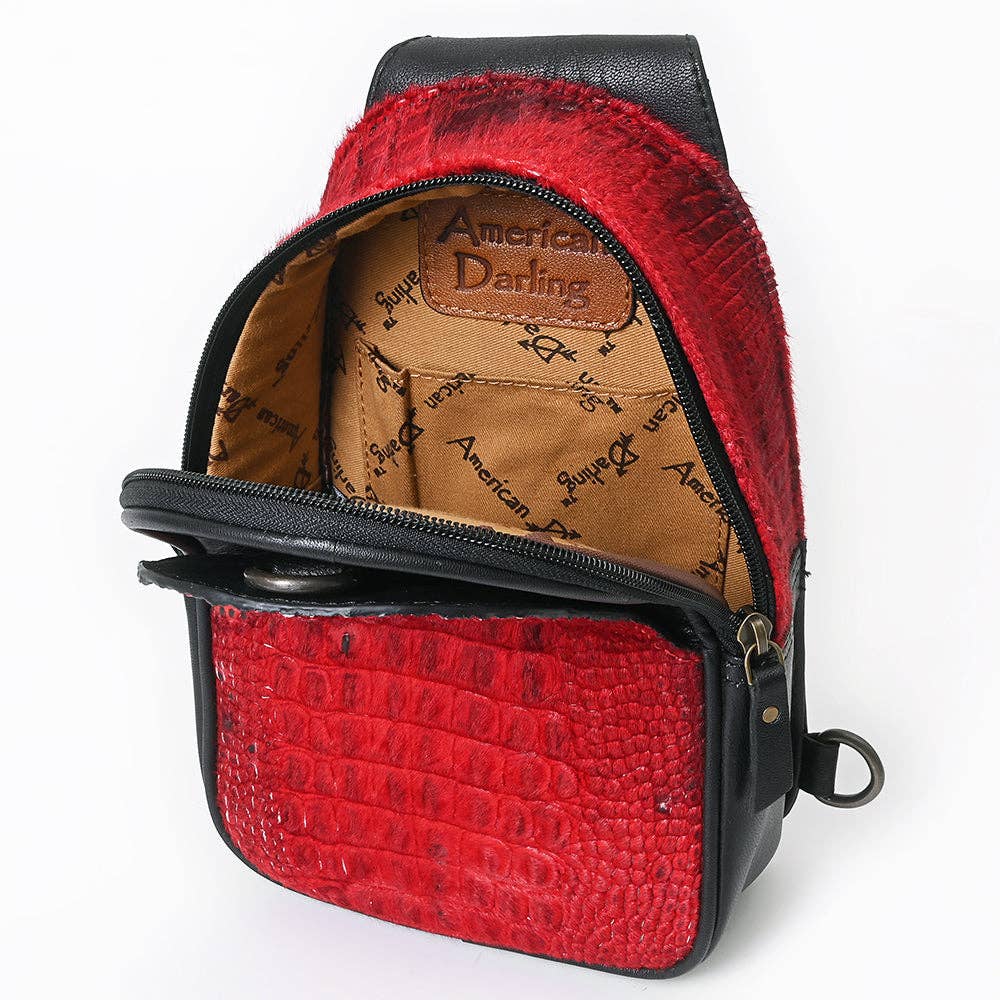 ADBG1538 Gator Embossed Hair-On Leather Sling Bag - Bold Western Crossbody