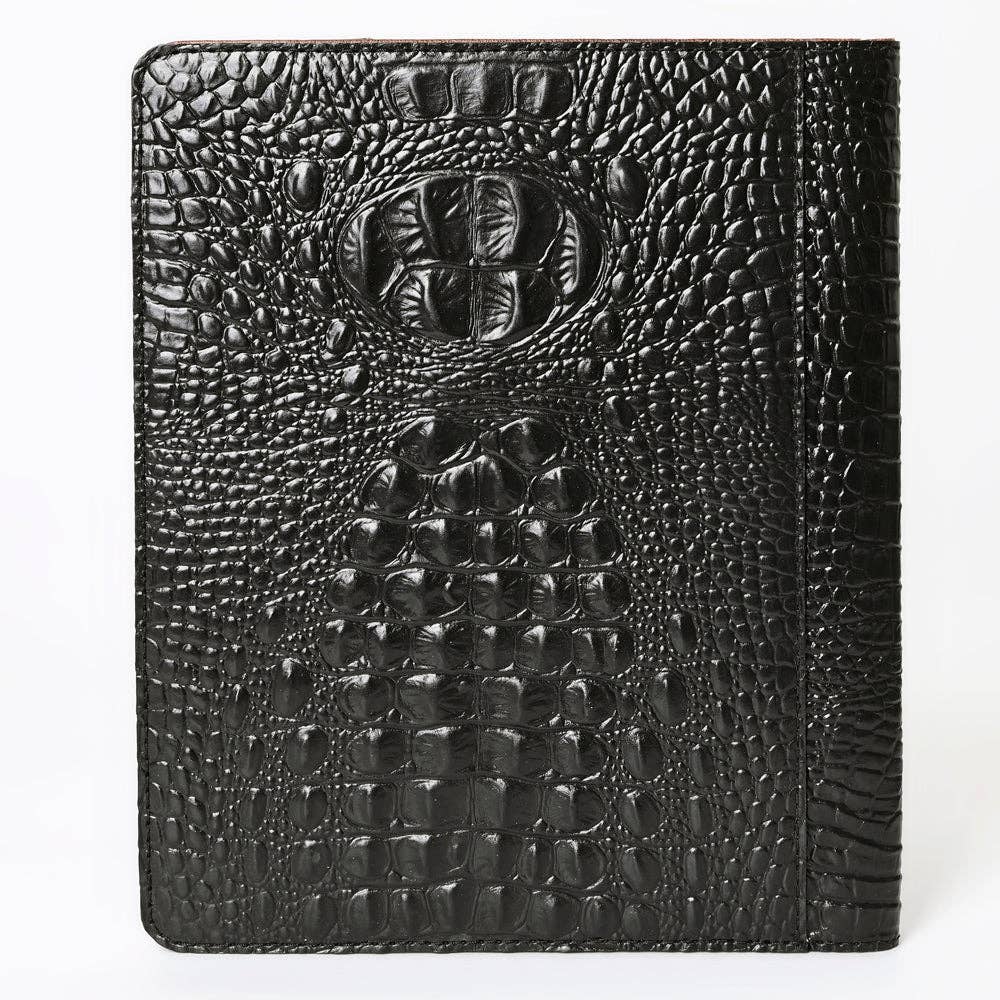 ADBG1040J Western Crocodile Embossed Leather Portfolio with Hand Tooled floral carvings and Diamond Accents-Eleanor Collection