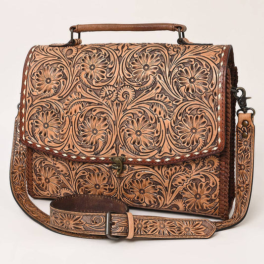 ADBG1210 Briefcase Genuine Western Leather with Floral Hand Tooled Women Bag