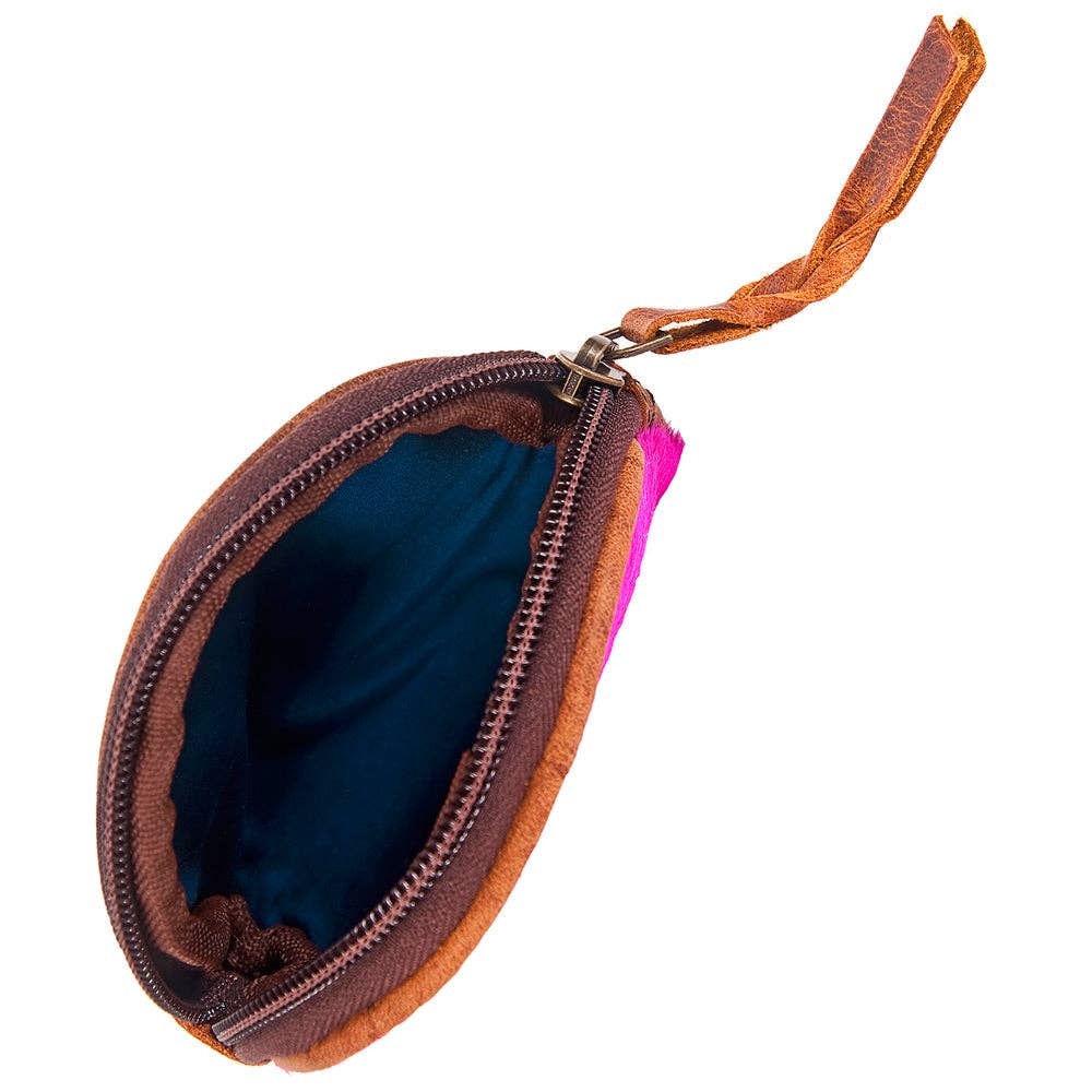 LC-ADBG472 Hair-On Cowhide Leather Coin Purse Western Mini Zip Wallet