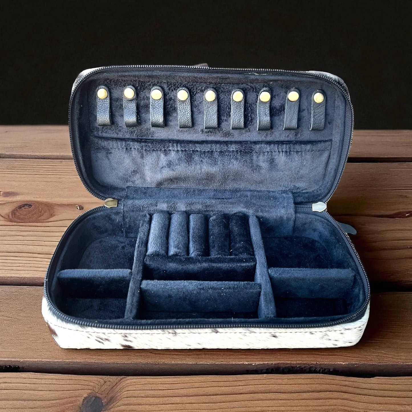 Checker tooled leather & cowhide jewelry box 