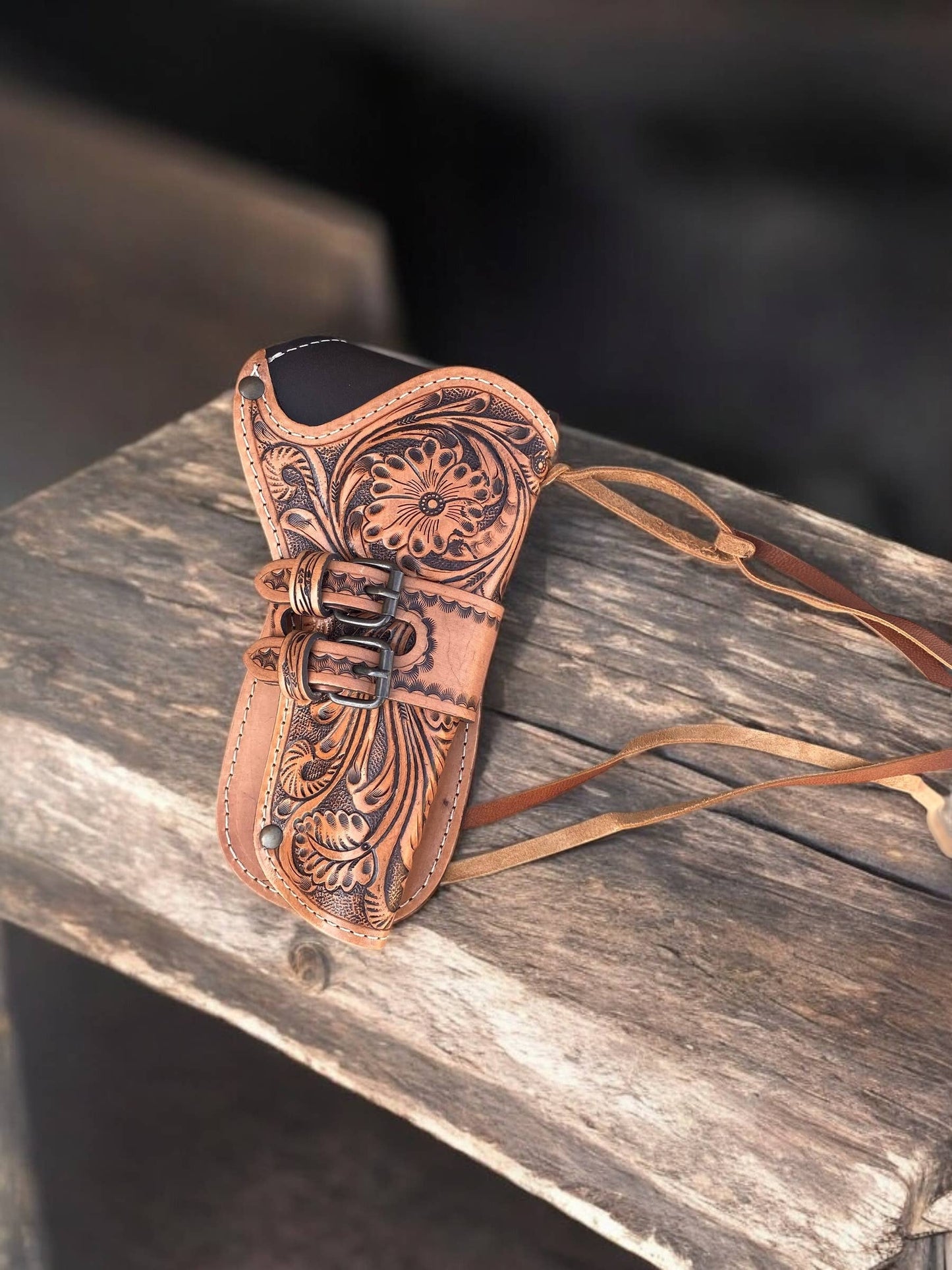 Tooled Leather Side Carrying Case  