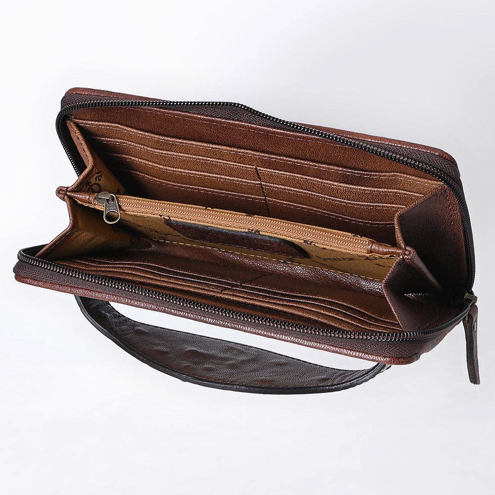 ADBG1195 Floral Studded Leather Organiser - Croc-Embossed Western Design with Crystal & Gem Accents