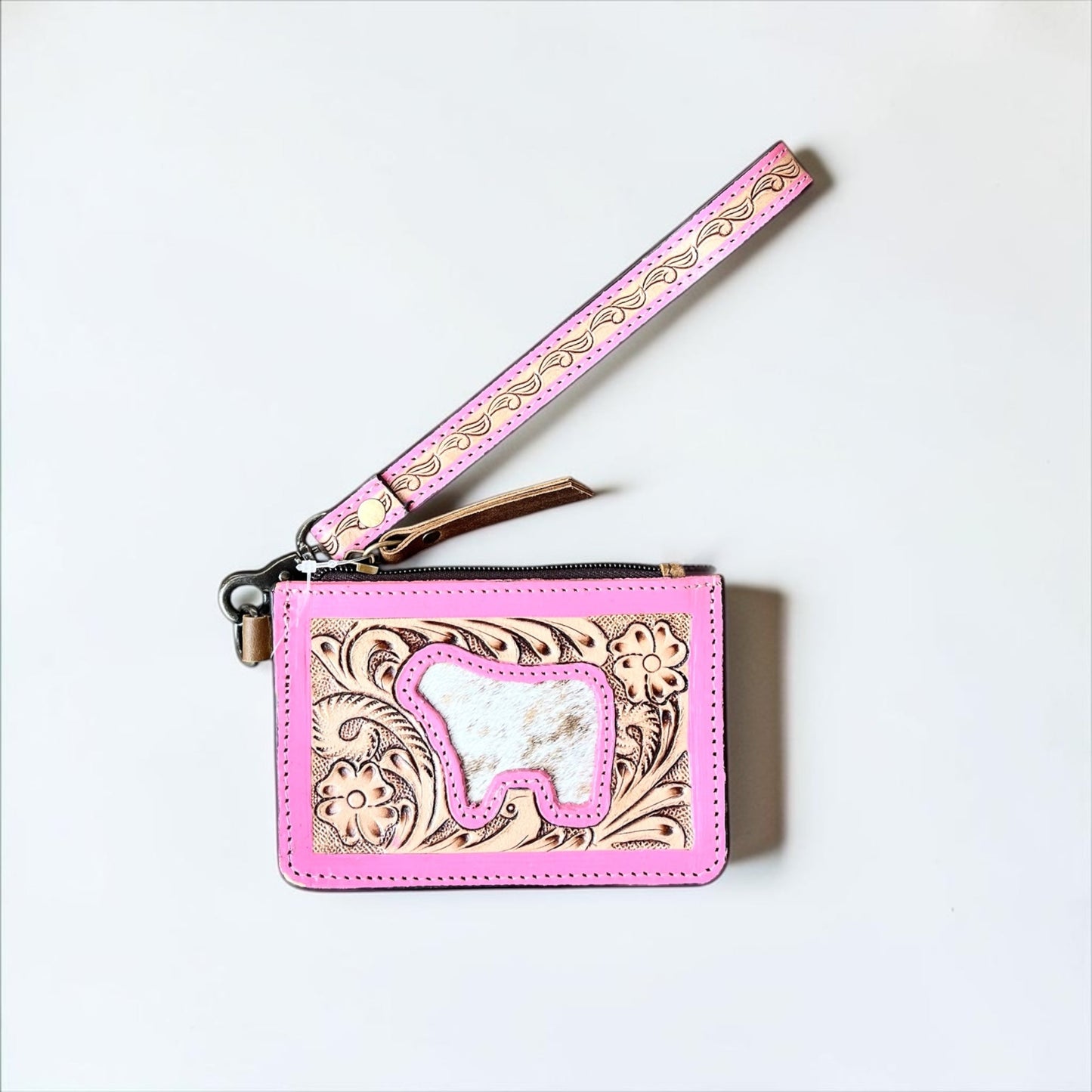Pink tooled wristlet