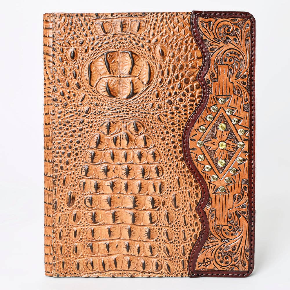 LC-ADBG1040 Crocodile Embossed Leather Portfolio with Hand Tooled Floral Accents-Eleanor Western Edition