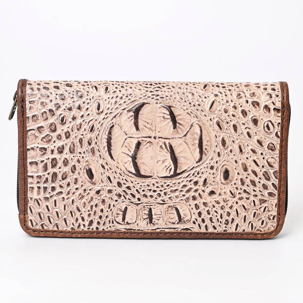ADBG1195 Floral Studded Leather Organiser - Croc-Embossed Western Design with Crystal & Gem Accents