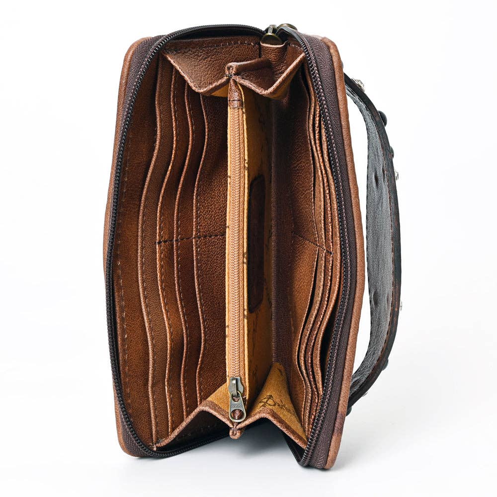 ADBG1195 Floral Studded Leather Organiser - Croc-Embossed Western Design with Crystal & Gem Accents