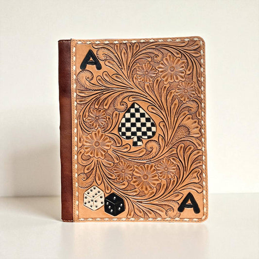 Aces tooled leather folder 