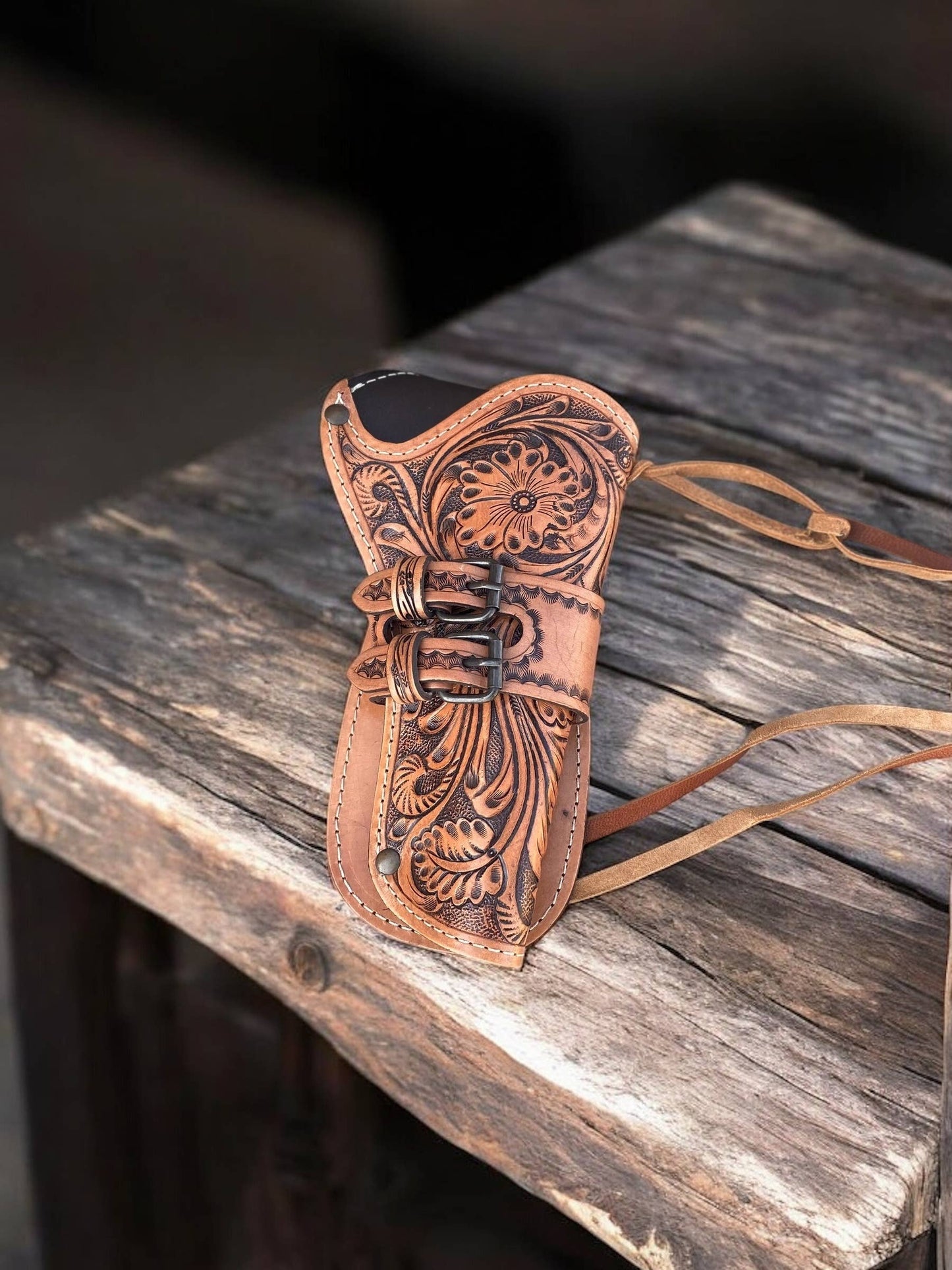 Tooled Leather Side Carrying Case  